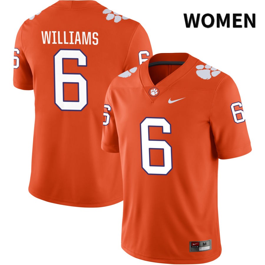Women's Clemson Tigers E.J. Williams #6 College Orange NIL 2022 NCAA Authentic Jersey Version GKM67N4C
